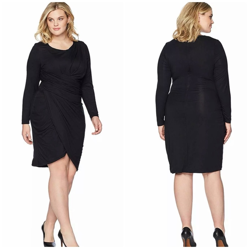 Rebel Wilson x Angels Black pleated wrap Dress